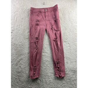 TAG BLUE Women's Distressed Skinny Jeans Mauve 7/8 Stretch Cotton